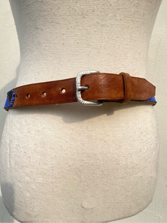 Accessories - Vintage Artisanal Tribal Black & Blue Multicolor Beaded Belt S/M